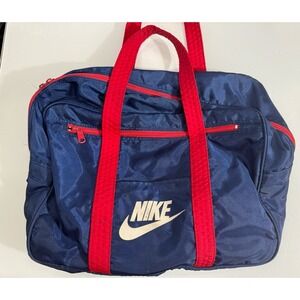 Vintage 1970s NIKE Blue Red Duffle Gym Bag Taiwan Made YKK Zippers - RARE BAG